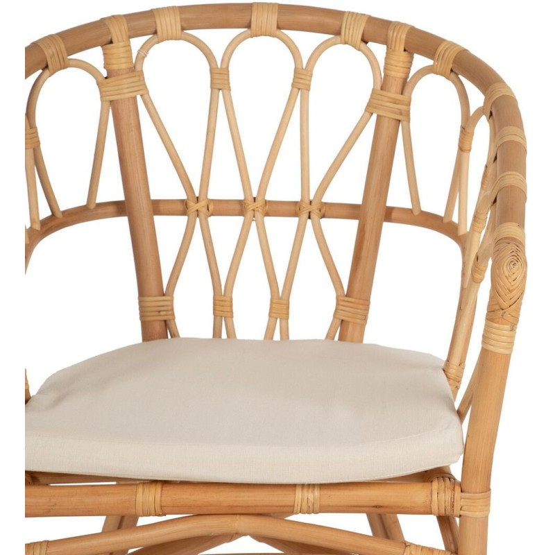 Fauteuil de table vintage en Rotin Naturel Tissu Crème Aranda - 5