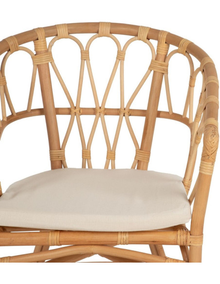 Fauteuil de table vintage en Rotin Naturel Tissu Crème Aranda - 5