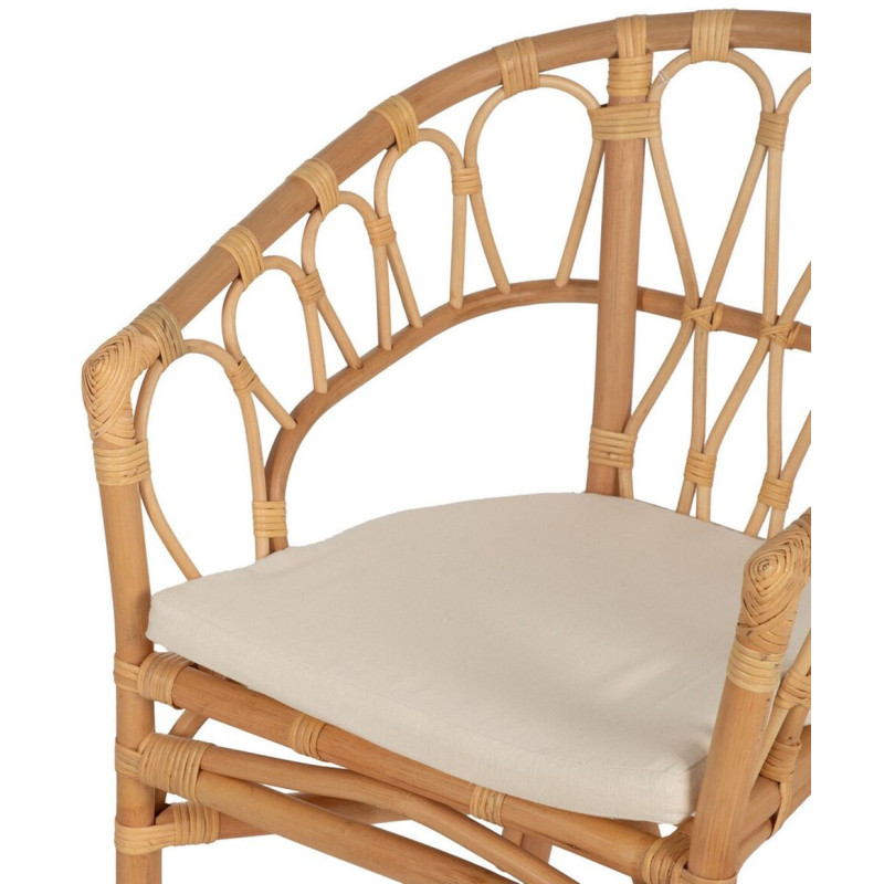 Fauteuil de table vintage en Rotin Naturel Tissu Crème Aranda - 6
