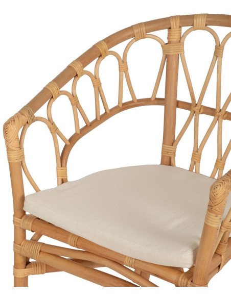 Fauteuil de table vintage en Rotin Naturel Tissu Crème Aranda - 6