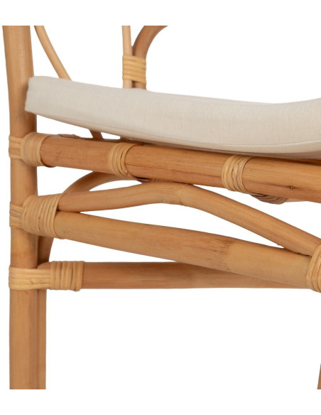 Fauteuil de table vintage en Rotin Naturel Tissu Crème Aranda - 8
