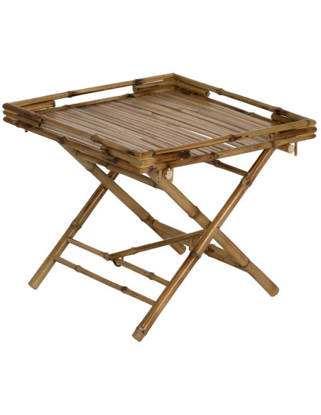 Table basse pliante plateau amovible Carrée en Bambou Naturel Bambu - 1