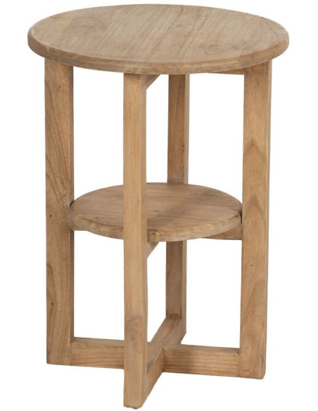 Table d'appoint moderne Ronde 1 étagère en Bois de mindi Naturel Bejar - 1