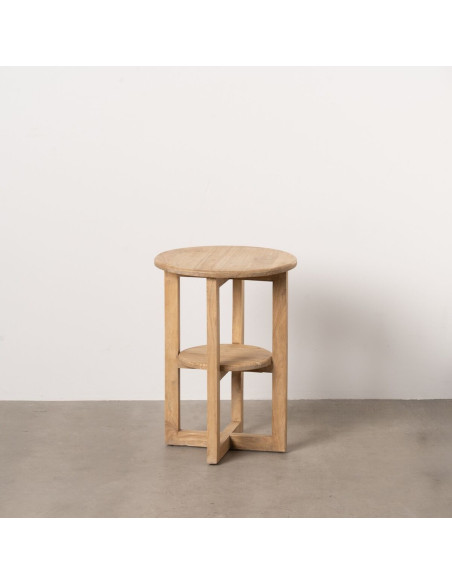 Table d'appoint moderne Ronde 1 étagère en Bois de mindi Naturel Bejar - 2