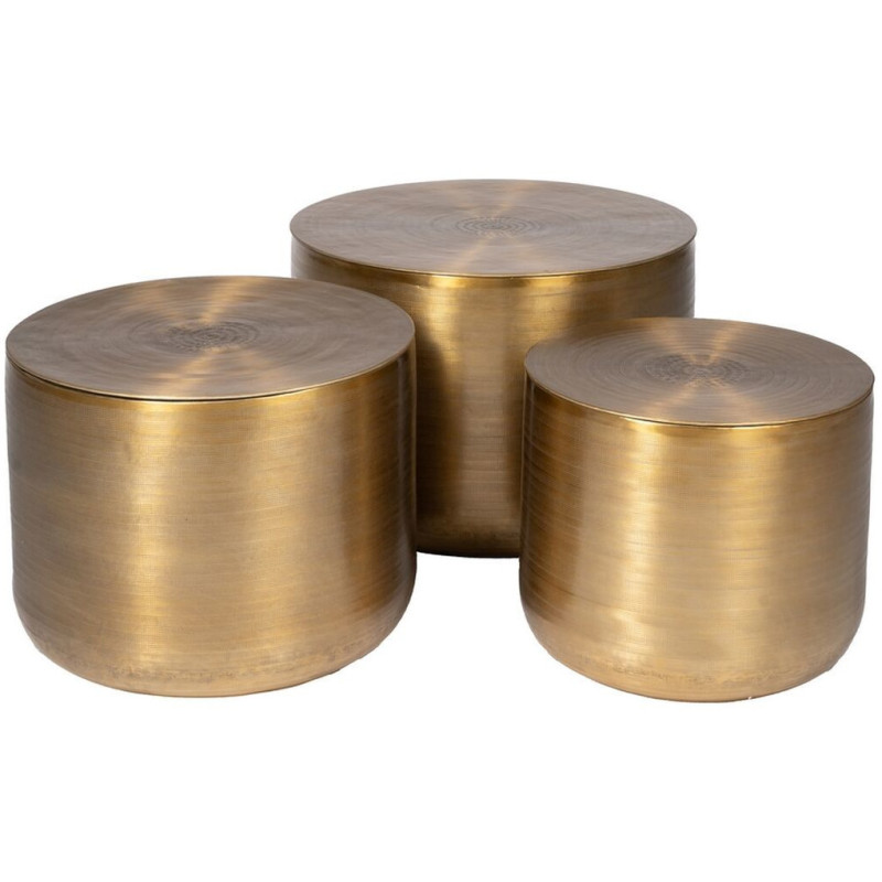 Table basse moderne chic Ronde en Métal Doré Vieilli Lezuza (Lot de 3) - 1