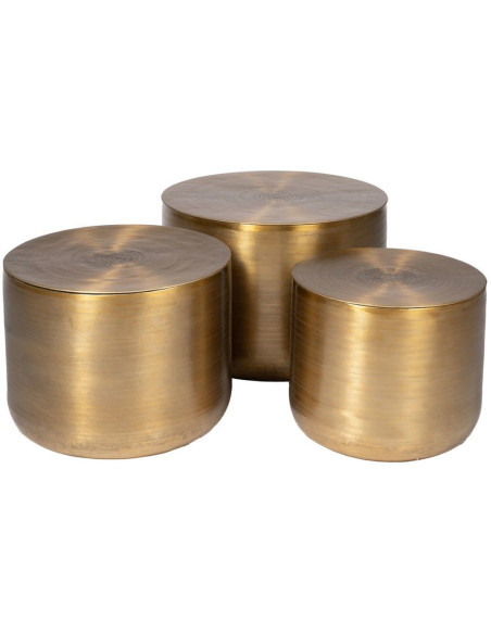 Table basse moderne chic Ronde en Métal Doré Vieilli Lezuza (Lot de 3) - 1
