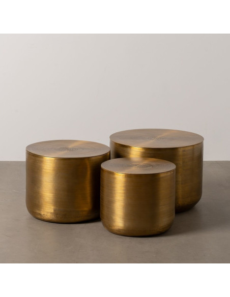Table basse moderne chic Ronde en Métal Doré Vieilli Lezuza (Lot de 3) - 2