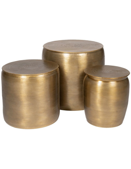 Table basse moderne chic Ronde en Métal Doré Vieilli Arties (Lot de 3) - 1