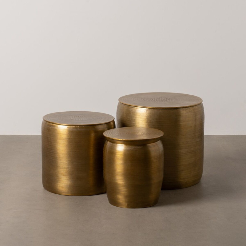 Table basse moderne chic Ronde en Métal Doré Vieilli Arties (Lot de 3) - 2