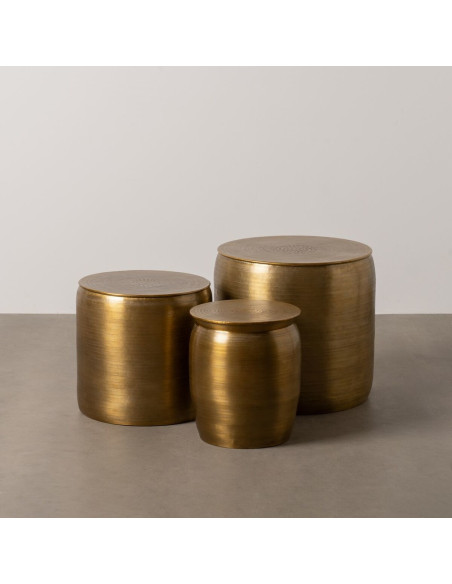 Table basse moderne chic Ronde en Métal Doré Vieilli Arties (Lot de 3) - 2