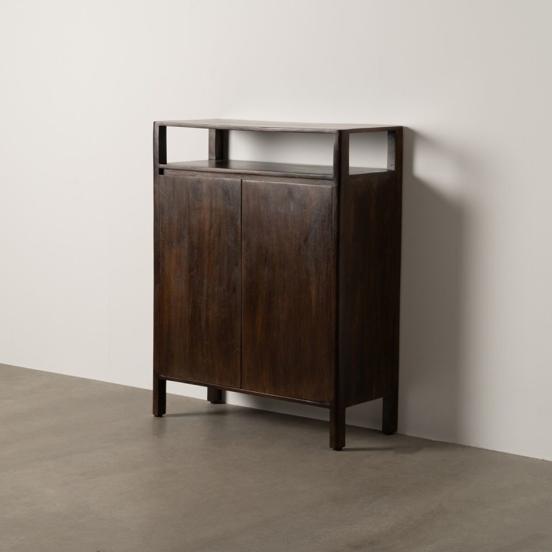 Petit Buffet moderne Bas 2 portes 1 étagère en Bois de manguier Marron Kurt - 2