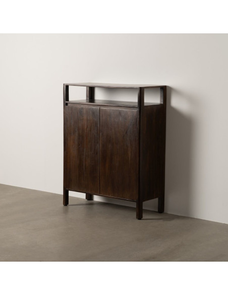 Petit Buffet moderne Bas 2 portes 1 étagère en Bois de manguier Marron Kurt - 2