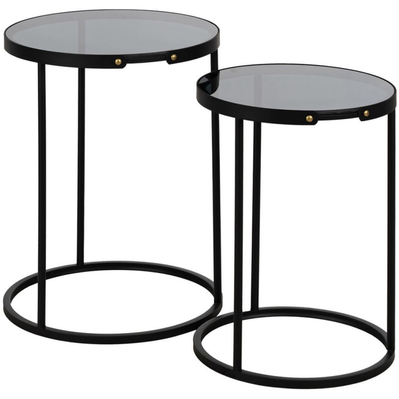 Table d'appoint gigogne moderne chic Ronde en Métal Noir Verre Transparent Telde (Lot de 2) - 1