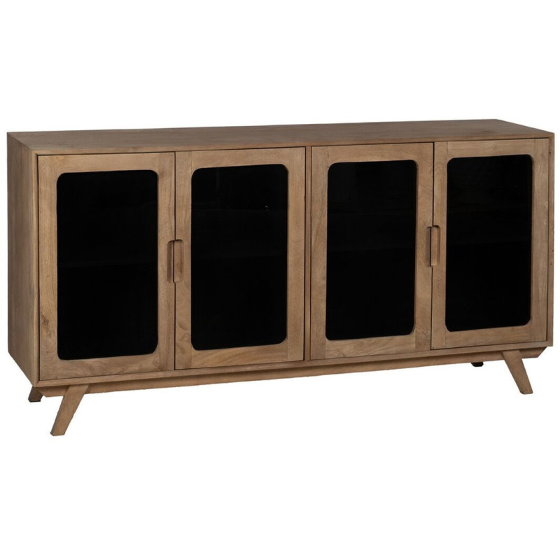 Grand Buffet enfilade moderne Bas 4 portes en Bois de manguier Naturel Verre Noir Semi transparent Burnie - 1
