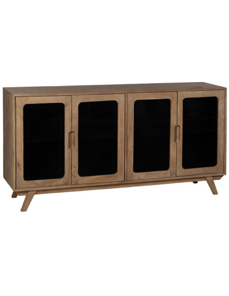Grand Buffet enfilade moderne Bas 4 portes en Bois de manguier Naturel Verre Noir Semi transparent Burnie - 1
