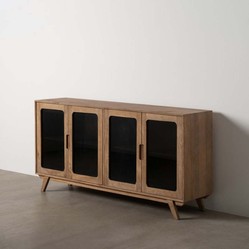 Grand Buffet enfilade moderne Bas 4 portes en Bois de manguier Naturel Verre Noir Semi transparent Burnie - 2