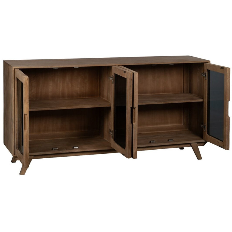 Grand Buffet enfilade moderne Bas 4 portes en Bois de manguier Naturel Verre Noir Semi transparent Burnie - 3