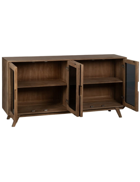 Grand Buffet enfilade moderne Bas 4 portes en Bois de manguier Naturel Verre Noir Semi transparent Burnie - 3