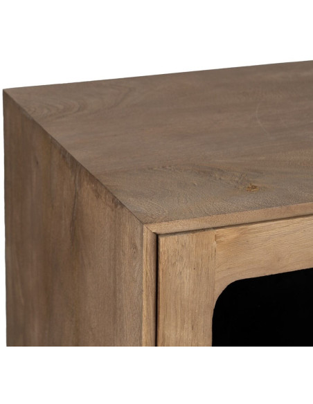 Grand Buffet enfilade moderne Bas 4 portes en Bois de manguier Naturel Verre Noir Semi transparent Burnie - 4