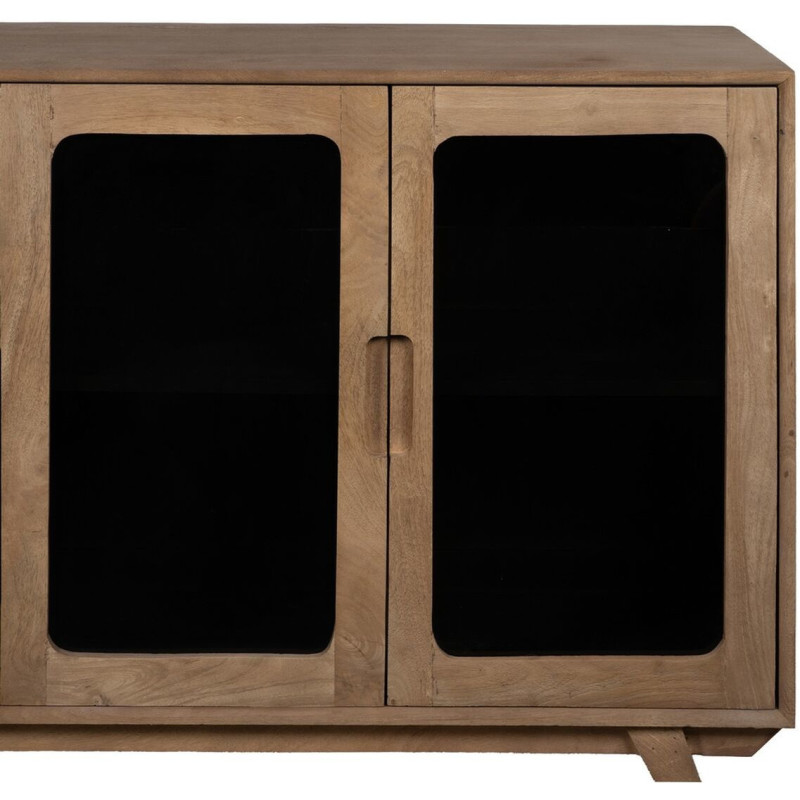 Grand Buffet enfilade moderne Bas 4 portes en Bois de manguier Naturel Verre Noir Semi transparent Burnie - 5