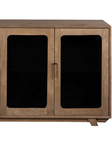 Grand Buffet enfilade moderne Bas 4 portes en Bois de manguier Naturel Verre Noir Semi transparent Burnie - 5