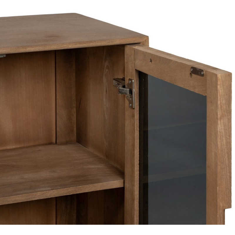 Grand Buffet enfilade moderne Bas 4 portes en Bois de manguier Naturel Verre Noir Semi transparent Burnie - 6