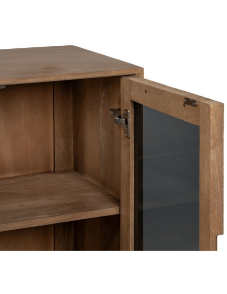 Grand Buffet enfilade moderne Bas 4 portes en Bois de manguier Naturel Verre Noir Semi transparent Burnie - 6