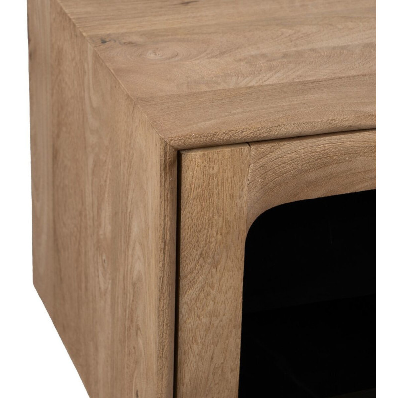 Grand Meuble de télé moderne 4 portes 1 tiroir 1 niche en Bois de manguier Naturel Verre Noir Semi transparent Burnie - 4