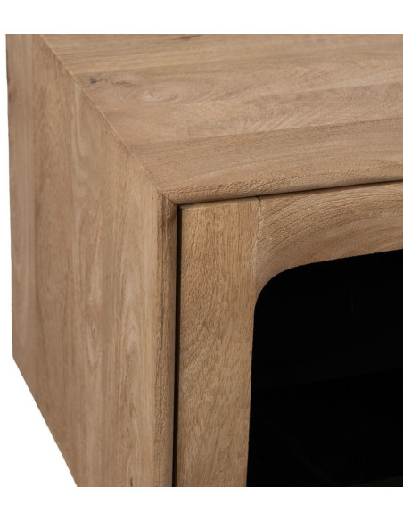 Grand Meuble de télé moderne 4 portes 1 tiroir 1 niche en Bois de manguier Naturel Verre Noir Semi transparent Burnie - 4
