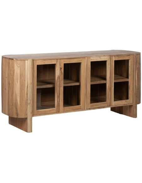 Buffet Enfilade moderne Bas 4 portes en Bois d'acacia Naturel Verre Transparent Creel - 1