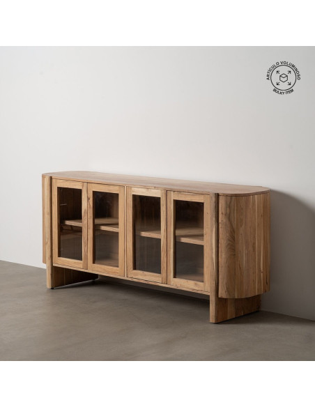 Buffet Enfilade moderne Bas 4 portes en Bois d'acacia Naturel Verre Transparent Creel - 2