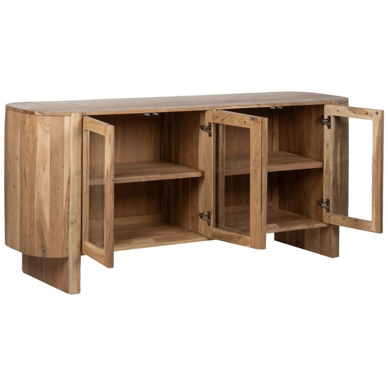 Buffet Enfilade moderne Bas 4 portes en Bois d'acacia Naturel Verre Transparent Creel - 3