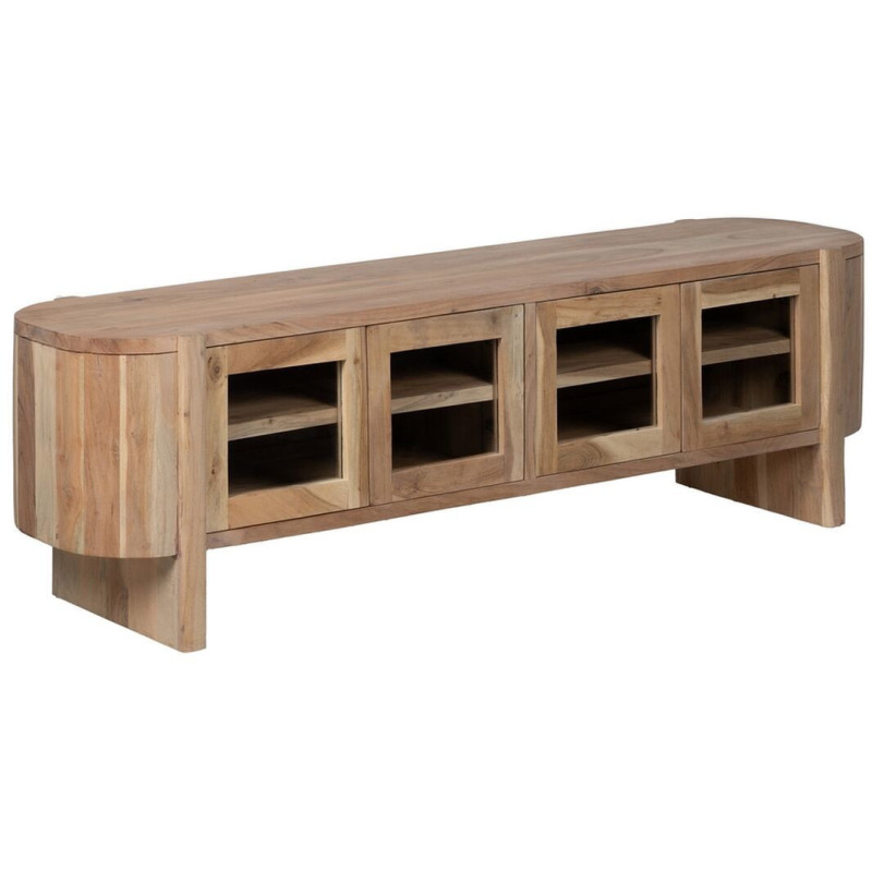 Grand Meuble télé moderne 4 portes en Bois d'acacia Naturel Verre Transparent Creel - 1