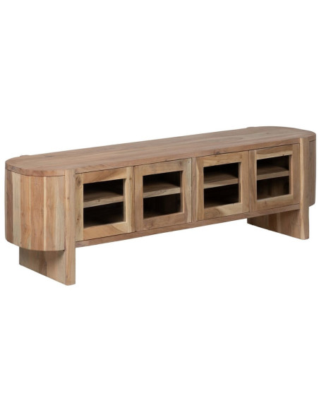 Grand Meuble télé moderne 4 portes en Bois d'acacia Naturel Verre Transparent Creel - 1