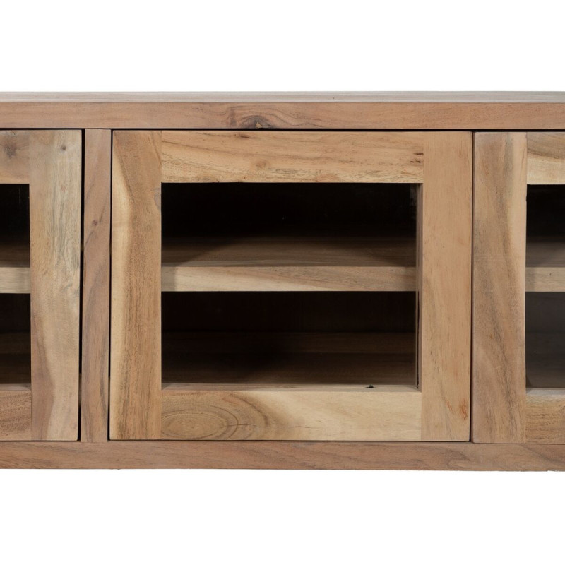 Grand Meuble télé moderne 4 portes en Bois d'acacia Naturel Verre Transparent Creel - 5