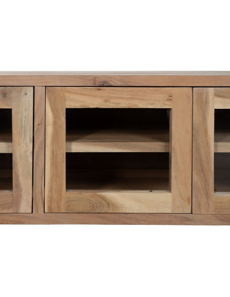 Grand Meuble télé moderne 4 portes en Bois d'acacia Naturel Verre Transparent Creel - 5