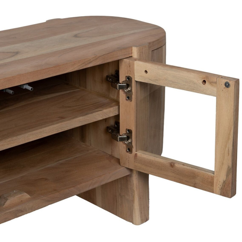 Grand Meuble télé moderne 4 portes en Bois d'acacia Naturel Verre Transparent Creel - 6