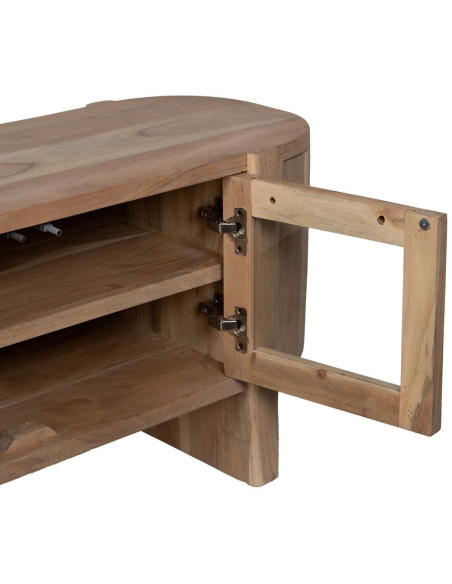 Grand Meuble télé moderne 4 portes en Bois d'acacia Naturel Verre Transparent Creel - 6