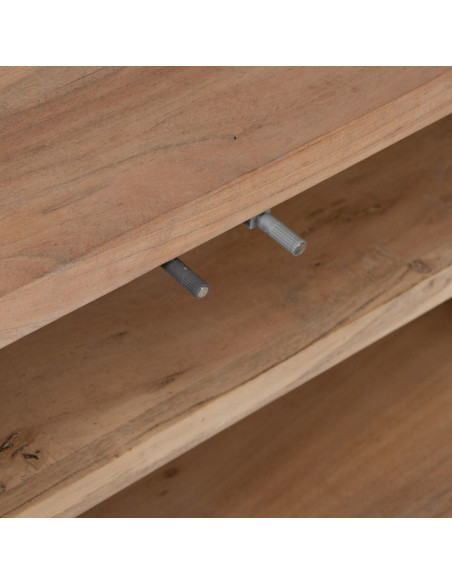 Grand Meuble télé moderne 4 portes en Bois d'acacia Naturel Verre Transparent Creel - 7