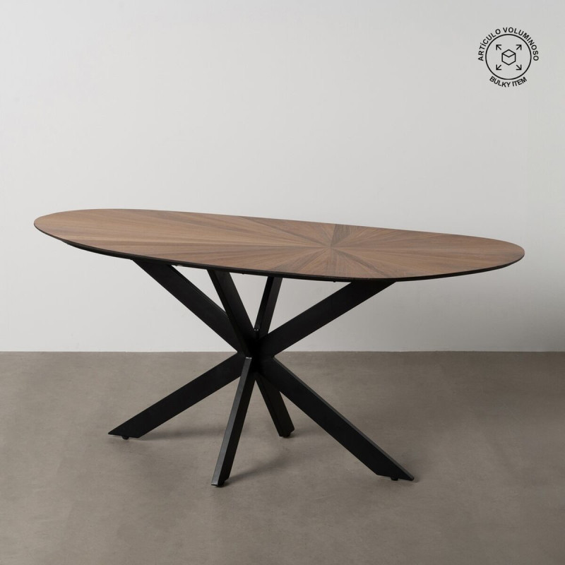 Table à manger moderne Originale 8 personnes en Bois MDF Naturel Métal Noir Potes - 8