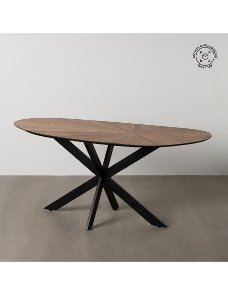 Table à manger moderne Originale 8 personnes en Bois MDF Naturel Métal Noir Potes - 8
