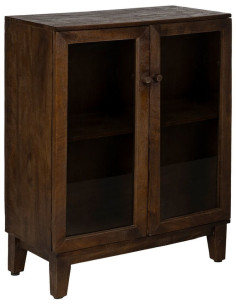 Petit Buffet Vitrine moderne Bas 2 portes en Bois de manguier Marron Verre Transparent Comillas - 1