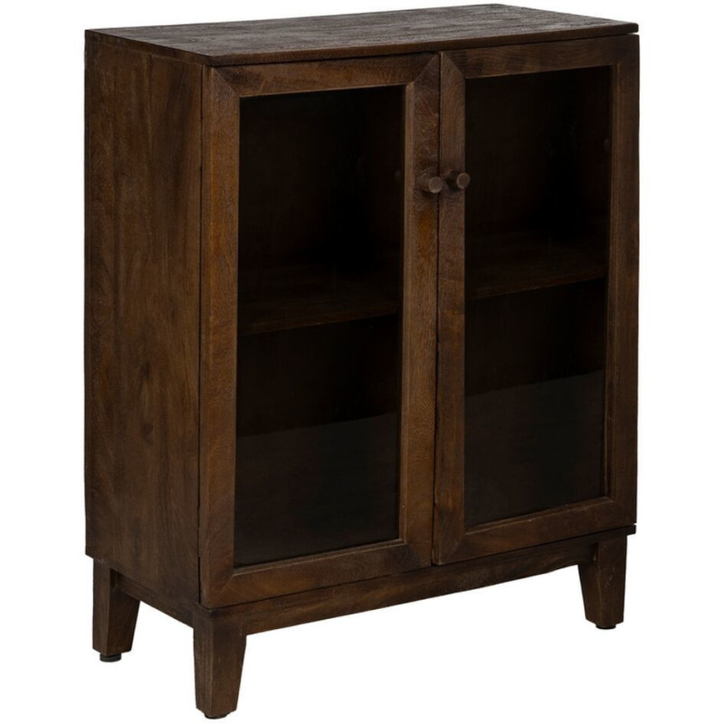Petit Buffet Vitrine moderne Bas 2 portes en Bois de manguier Marron Verre Transparent Comillas - 1
