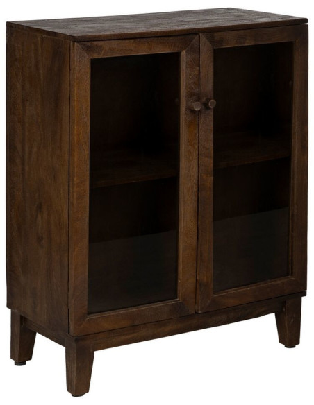 Petit Buffet Vitrine moderne Bas 2 portes en Bois de manguier Marron Verre Transparent Comillas - 1