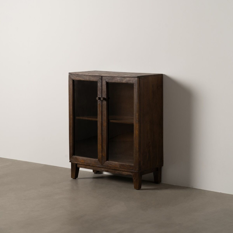Petit Buffet Vitrine moderne Bas 2 portes en Bois de manguier Marron Verre Transparent Comillas - 2
