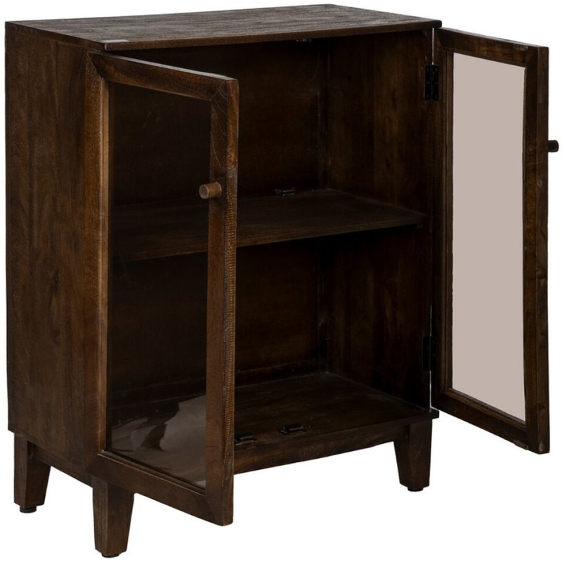 Petit Buffet Vitrine moderne Bas 2 portes en Bois de manguier Marron Verre Transparent Comillas - 3