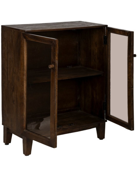 Petit Buffet Vitrine moderne Bas 2 portes en Bois de manguier Marron Verre Transparent Comillas - 3