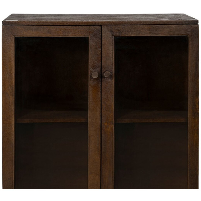 Petit Buffet Vitrine moderne Bas 2 portes en Bois de manguier Marron Verre Transparent Comillas - 5