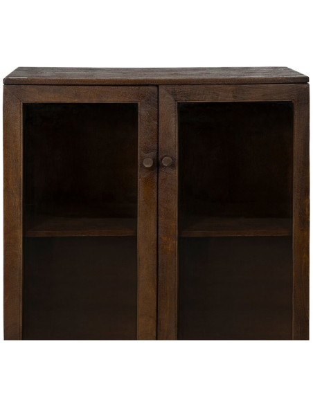 Petit Buffet Vitrine moderne Bas 2 portes en Bois de manguier Marron Verre Transparent Comillas - 5