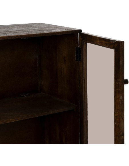 Petit Buffet Vitrine moderne Bas 2 portes en Bois de manguier Marron Verre Transparent Comillas - 6